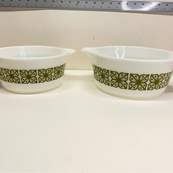 2-PYREX Verde Green/White Square Flowers Casserole Baking Dishes 274-B/1 1/2Qt - Picture 2 of 13